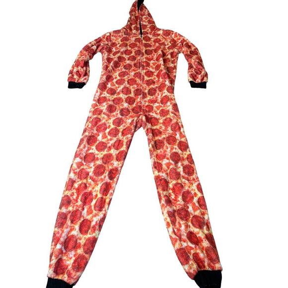 Pepperoni Pizza onesie pajama full zip up hooded funny warm cozy kids SZ XXL - Picture 2 of 7